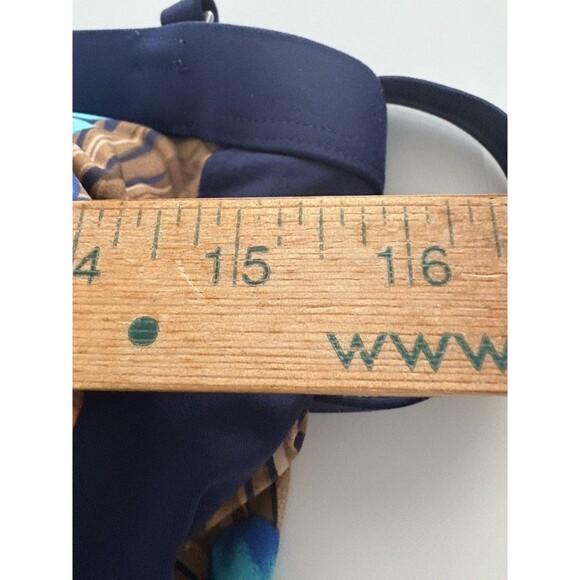 Lands End Swim Top Size 12 Blue Brown Floral Blouson Tummy Hiding Ruched Tankini - Picture 9 of 11